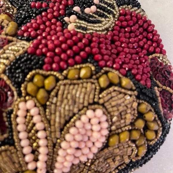 HARVEST FIELD Beaded Floral Clutch in Black and Pink!! New